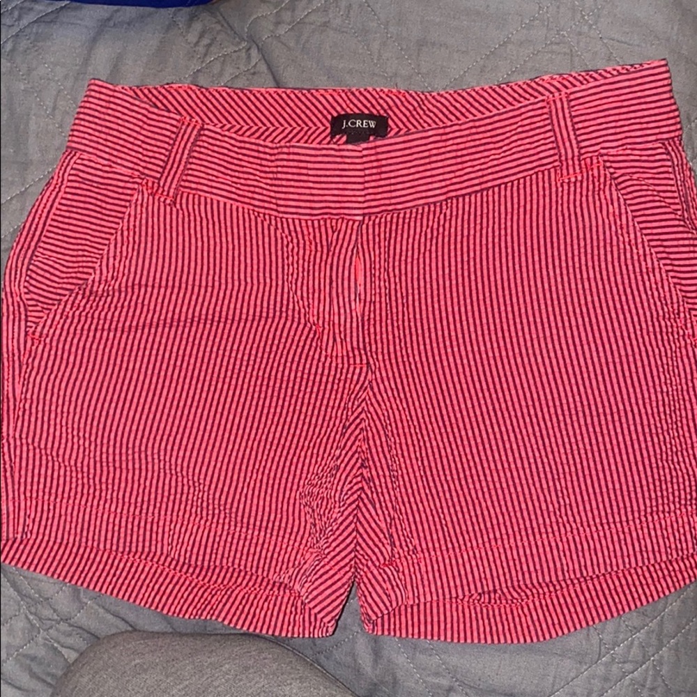 J Crew 4” Red & Navy Striped Seersucker Shorts Size 0